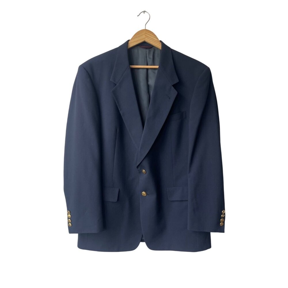 Hart Schaffner Marx Wool Blazer Size 43R Suit Jacket Navy Blue Two Gold Buttons